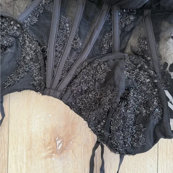 Lulus Alluring Sensation Black Tulle Embroidered Tiered Maxi Dress Party. NWT - Picture 5 of 7